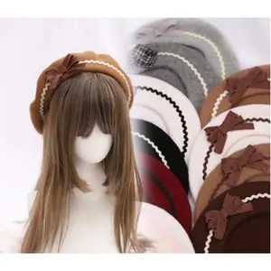 Cute Lolita Beret Hat Women Casual Fashion Korea Wool Bowknot Cap
