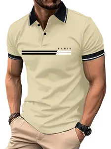 Men’s summer Paris letter-print cotton short-sleeve polo shirt, classic retro style, lightweight and versatile for sports, casual outdoor wear, and golf fashion; trendy black short-sleeve design—the perfect gift for men.