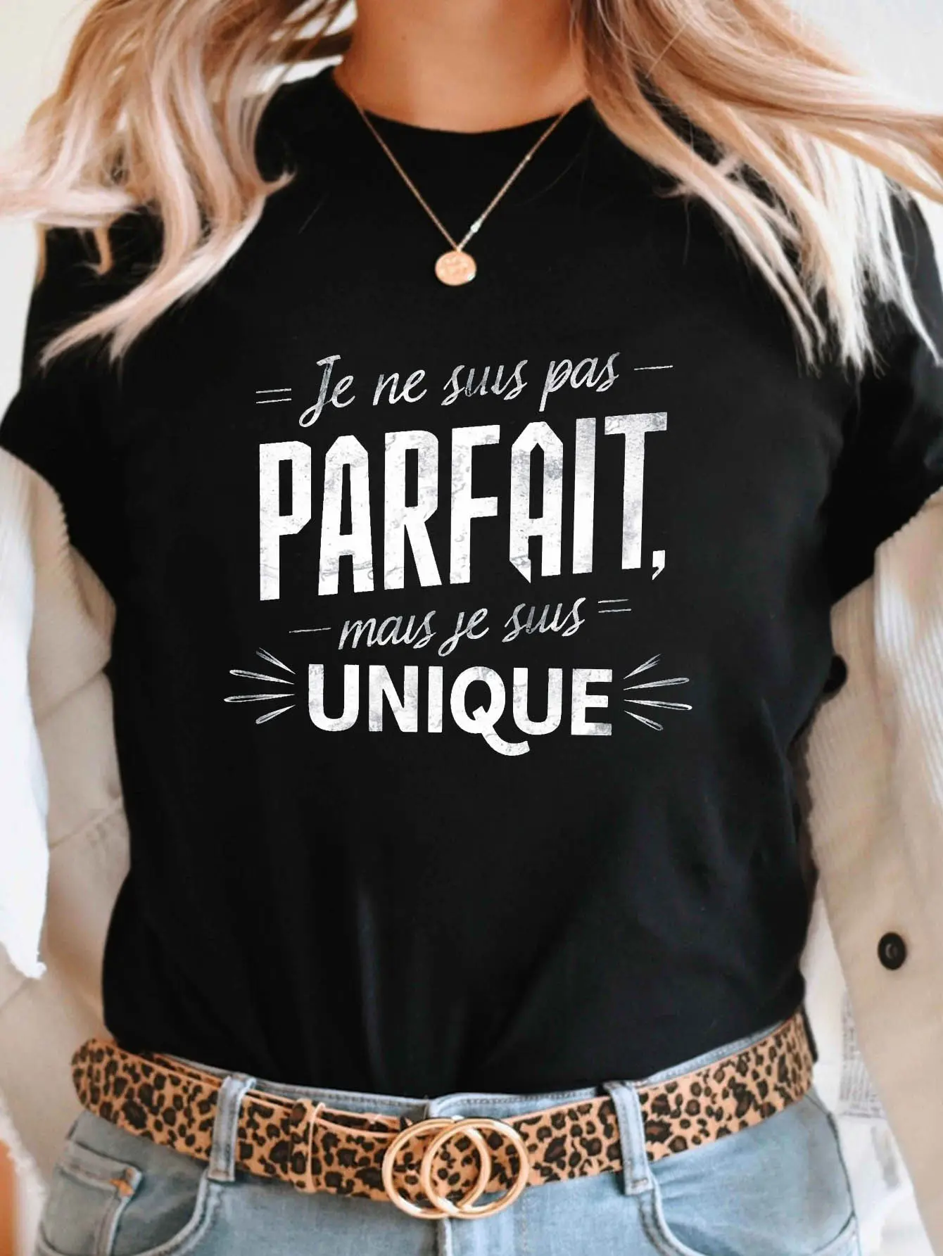 Uniquely Imperfect Letter Print T-Shirt, Short Sleeve Crew Neck Casual Top for Summer & Spring, Women'S Clothing