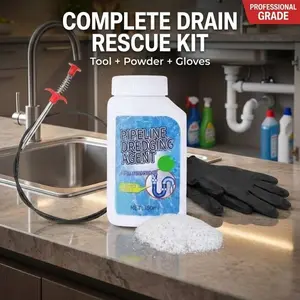 Drain Clog Remover Bundle: Heavy Duty Powder + 63" Snake Hair Grabber Tool (with Pro Gloves)