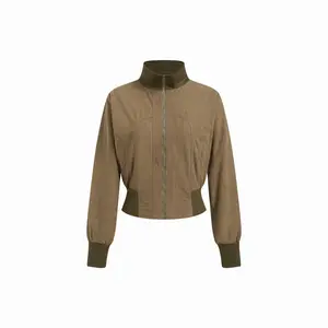 Cider Corduroy Stand Collar Two Tone Crop Jacket
