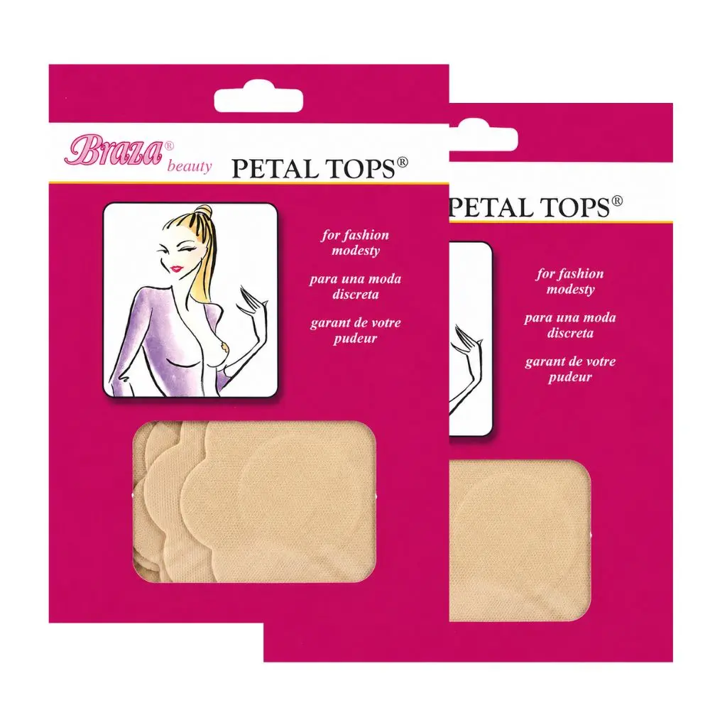 Braza Disposable Petal Tops Adhesive Nipple Covers - Beige, 2 Pack (5 Pairs Each) Bras, Dresses, Sheer Tops, Backless Styles, Travel & Events