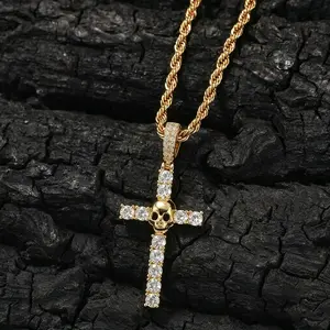 Cross Skull Necklace Men, CZ Rhinestones Pendant Stack Hip Hop Necklace Jewelry Chain 18-24" Best Gifts for Women Men
