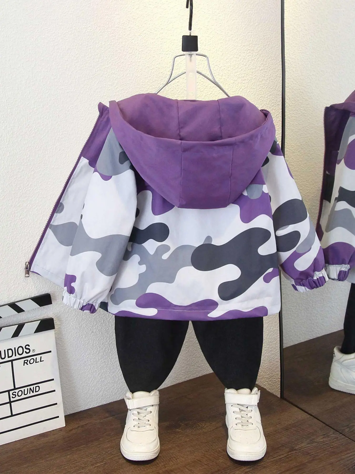 Boy's Camo Print Hooded Coat, Casual Loose Long Sleeve Outerwear for Spring & Fall, Kids Clothes for Daily Wear