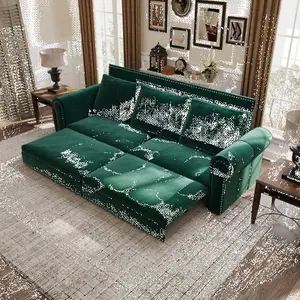 [SOIYELIFE] Chesterfield Sofa,93.7" King Pull Out Sofa Bed,3-in-1 Velvet Convertible Sleeper Sofa with Nailhead Trim & Rolled Arm,Multi-Functional Sofa Bed for Living Room,Bedroom,Green Cool furniture