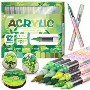 12 Colors Acrylic Paint Markers,Vibrant Color,Soft Brush Tip Water Based, Fine Tip Markers for Wood, Canvas, Rock Painting, Glass, Diy Crafts, Fabric Paint, Art supplies