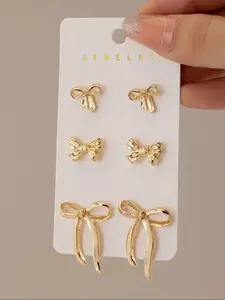 3 Pairs Bow Earrings Set, Stylish Bow Stud Earrings for Women, Elegant Minimalist Design, Fashion Ear Studs Accessories Suitable for All Occasions