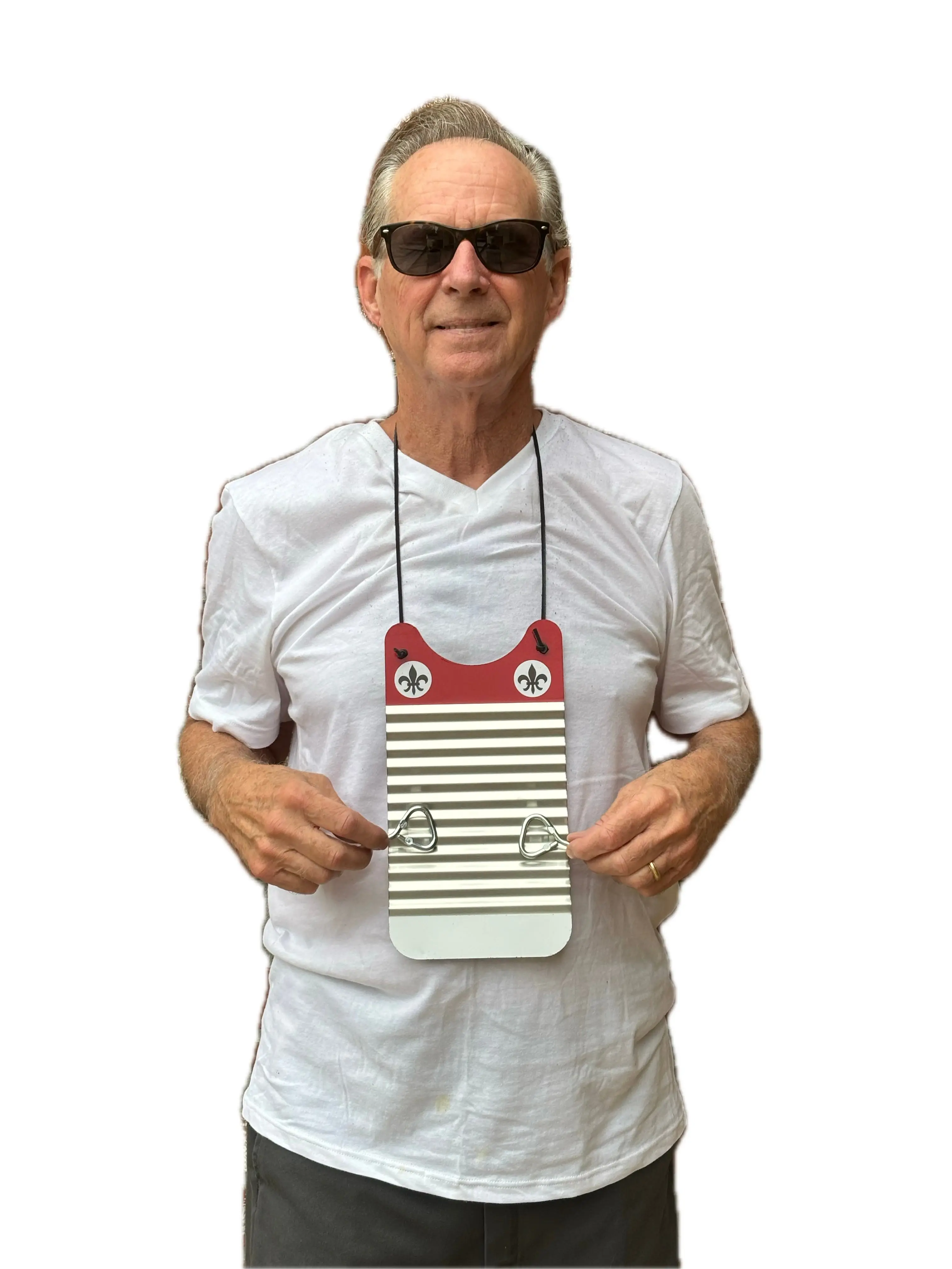 Key of Z Rubboards Handmade Traditional Mini Red & White Fleur de Lis Zydeco Washboard, Percussion Instrument for Toys & Hobbies