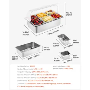 Summervibes VEVOR Countertop Food Serving Display Container, 5 Pan Stainless Steel Food Serving Tray, Buffet Condiment Dispenser Display Rack with Clear Lid 3 Freezer Boxes, for Restaurant Hotel Kitchen Party