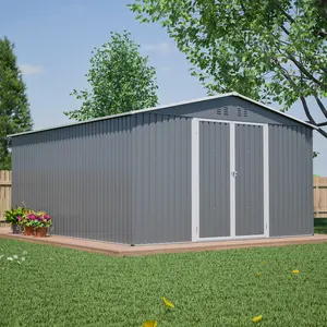 11x13 FT Outdoor Metal Storage Shed with Reinforced Floor Frame & 4 Air Vents, Large 140.5 ft² Weatherproof Garden Tool House, Heavy Duty Lockable Doors for Backyard Patio, Lawn Equipment, Bike Storage – Rustproof Steel