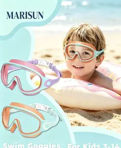 Kids’ Swimming Goggles, 2-Pack: Wide-view lenses, shatter-resistant lenses, comfortable silicone fit, anti-fog and UV protection, suitable for pools and beaches, includes nose clip and ear plugs
