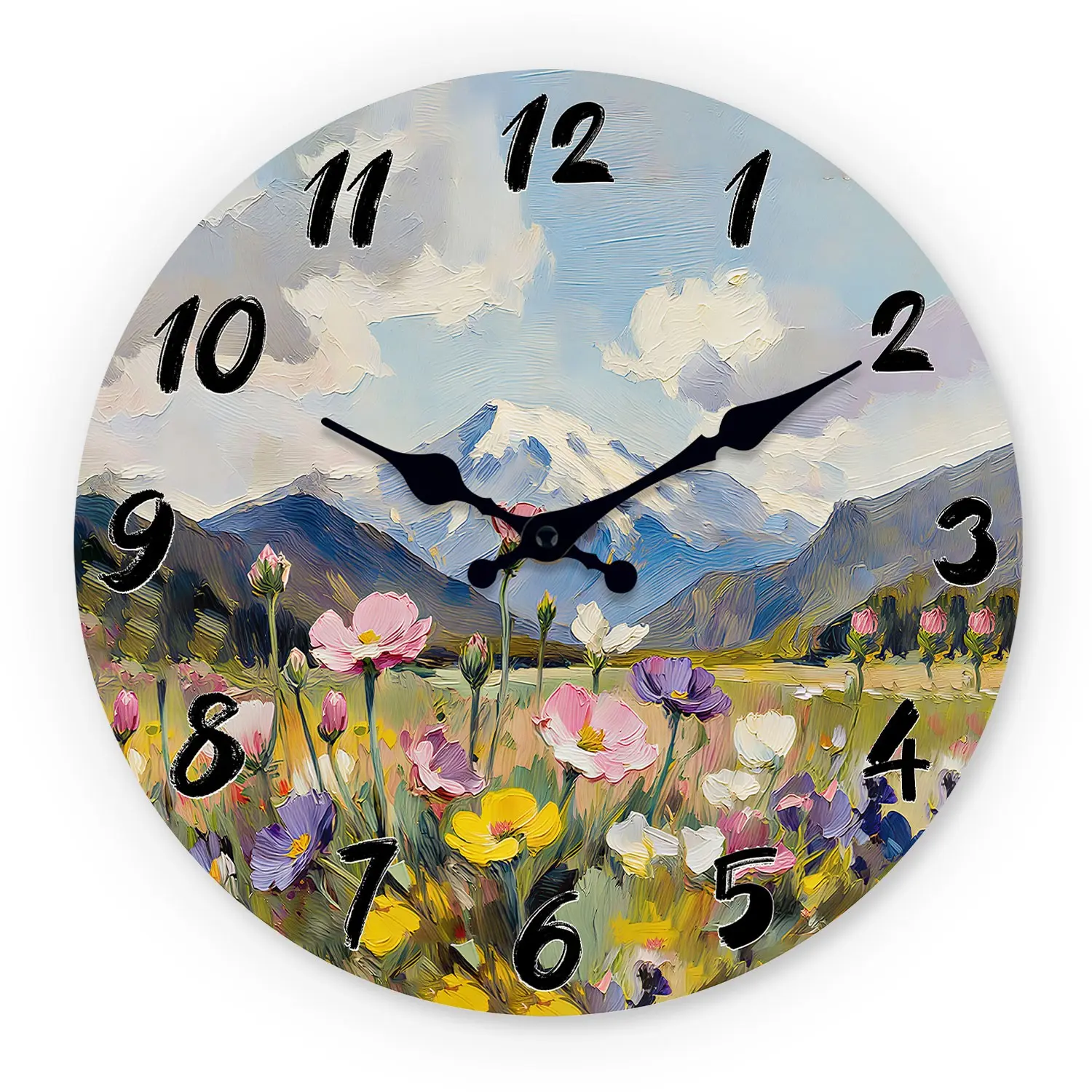 Natural Landscape Flower Design Wooden Wall Clock, 10-14 Inch Silent Clock, Aa Battery Powered, Ideal for Living Room Bedroom Study, Home Decor, Mother's Day Easter April Fools', Gift