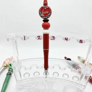 Fancy Pens Live Claim Only Red Beaded Design with Love Charm Perfect for Gift Giving