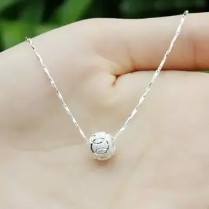 925 Sterling Silver Rotating Bead Necklace, Elegant Vintage Pendant Jewelry, Durable Classic Accessory for Daily Vacation Wear