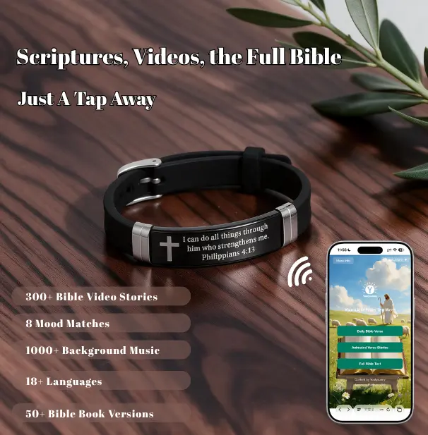 YOUTYSUNNY NFC Enabled Cross Motif Bible Verse Bracelet - Adjustable Steel-Silicon Design, 8 Emotion-Themed Options, Unisex Casual Christian Inspirational Religious Gift with "My God Will Meet All Your Needs"