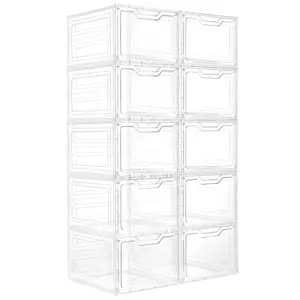 Thicken & Sturdy Clear Shoe Storage Organizer with Magnetic Door, Stackable Boxes for Closet, Foldable Space-Saving Shoe Rack for Sneaker Boot Container, Plastic Shoe Cabinet Shoe Box