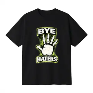 Cotton Oversized T-Shirt Unisex Graphic Print Bye Haters Handprint Streetwear Tee Funny Meme T-Shirt Bold Attitude Casual Fashion Top