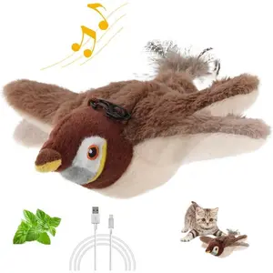 [2025] Interactive Flying Bird Cat Toy, Gift for Pet, Interactive Simulated Chirping Bird , Hanging Sparrow Touch Activated, for Indoor Cats, USB Rechargeable Electric Pet Toys for Enrichment