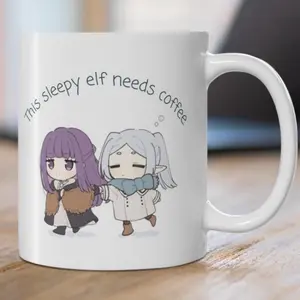 [TokiBearCo Original Design] Frieren Fern Sleepy Elf Cute Anime Quote Mug, Frieren Beyond Journey's End Otaku Weeb Gift for Friends, Anime Fan Merchandise, Birthday Present Ceramic Coffee