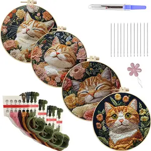 Cat Embroidery DIY Handmade Fabric Material Kit Creative Handmade Needlework Embroidery Material Kit Needle Crafts Kit