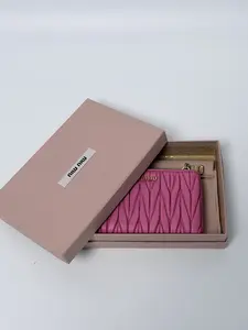 Pre-owned miu miu Leather Clutches & Wristlets Matelassé Nappa Zip Around Wallet Pink JD155MM