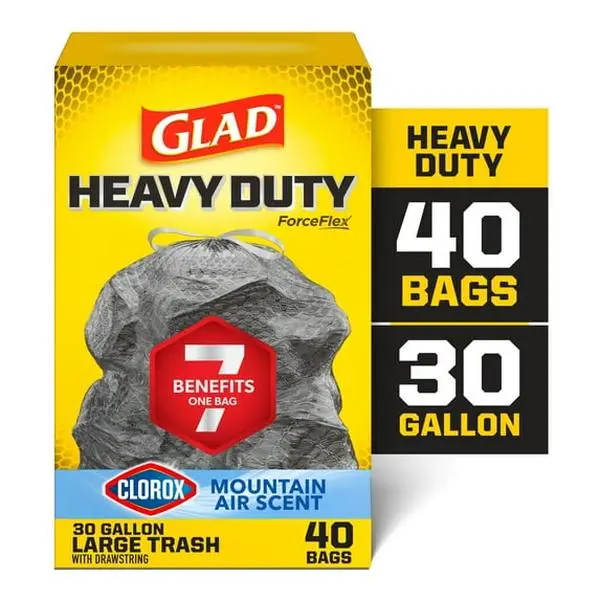 Glad Heavy Duty ForceFlex 30-Gallon Drawstring Large Black Trash Bags, Mountain Air Scent, 40 Bags