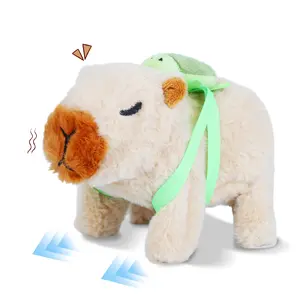 Electronic Walking Capybara Plush Toy with Removable Turtle Backpack, Interactive Capybara Stuffed Animal with Sounds & Nose Wiggle, Cute Capybara Gifts for Kids, Boys & Girls – Yellow