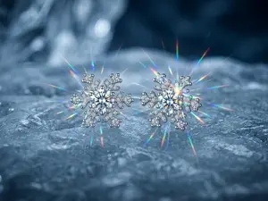6027  Winter Ice Culture Iced Snowflake Stud 925 Earrings Full Encrusted Light Reflecting Hip Hop Piercing Jewelry