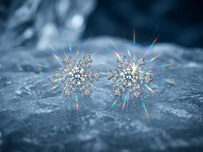 6027  Winter Ice Culture Iced Snowflake Stud 925 Earrings Full Encrusted Light Reflecting Hip Hop Piercing Jewelry