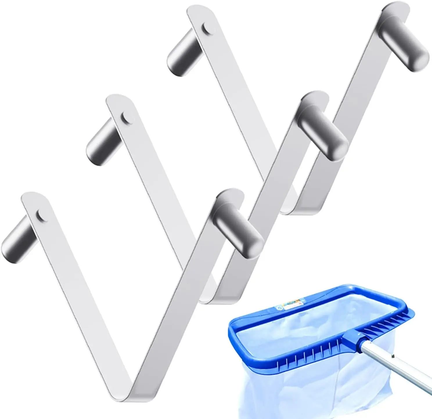 3 count Pool Pole Clips,Pool Brush Clip,Stainless Steel Universal V-Clip for All Swimming Pool and  Skimmer Nets,Leaf Rake,Brushes or Pool ,Works for Inground Pools or Above Ground
