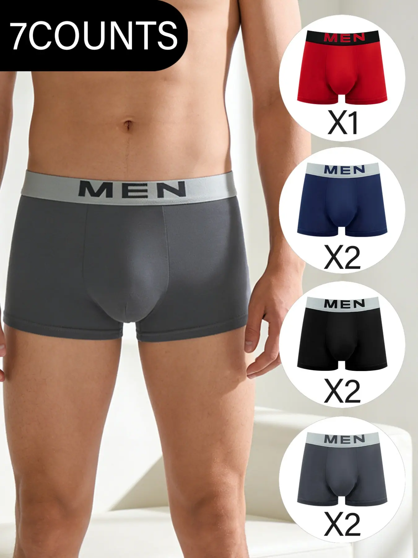 7 pcs men's flat cornered underwear, fashion and comfort, Lightweight sports underwear, Suitable for wearing in all seasons, at home, casual Men's underwear, Suitable for participating in various activities, Men's four cornered underwear.