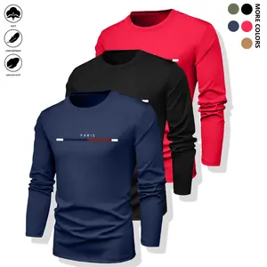 Men's 3-pack of sports crew neck long-sleeve T-shirts, breathable and lightweight, with front screen print designs suitable for everyday workouts, running, cycling, basketball, and home use