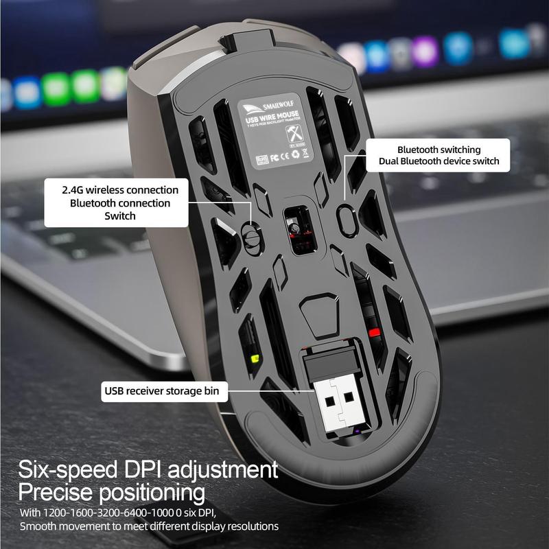 Hollow Design Wireless Gaming Mouse, Rechargeable Wireless Gaming Mouse with RGB Colorful Backlight, Silent Clicks Mouse for Gaming & Office Use, Gaming Accessories