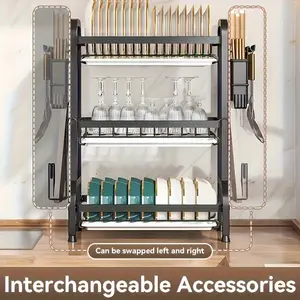 Modern Simple Style Three Layer Dish Organizer Rack Durable Easy Clean Household Kitchen Dining Room Storage Tool