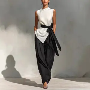 2026 New Women's Lace-Up Sleeveless Tencel Linen Top + Wide Leg Pants 2-piece Set