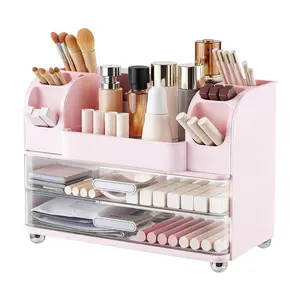 Makeup Organizer Stand with Brush Holder, Large Capacity Bathroom Counter Storage Rack, Skincare Organization, Convenient Lipstick Nail Polish Perfume Eyeshadow Palette, Cosmetics Organizer Storage