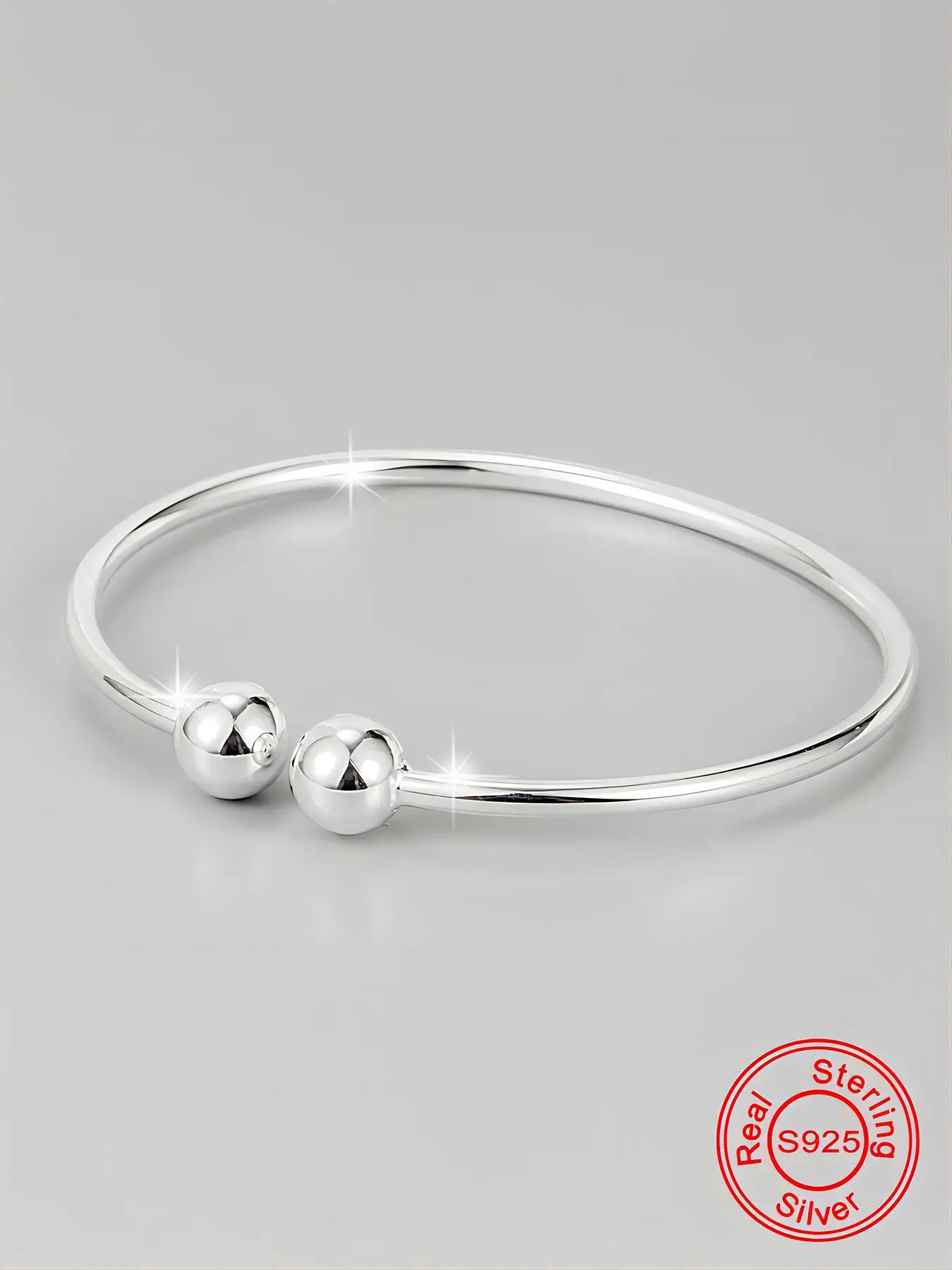 S925 Sterling Silver Simple Plain Double Ball Decorated Bracelet, Fashionable Jewelry Accessories for Women & Men, Elegant All-match Fashion Accessori