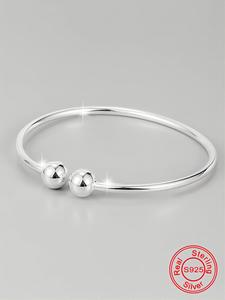 s925 sterling silver simple plain double ball decorated adjustable bracelet, fashionable jewelry accessories for women & men, elegant all-match fashion accessories for daily wear, unique gifts for women, bangles bracelets, trendy fine jewelry
