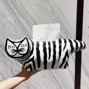 Decorative Striped Cat Paper Organizer, Single Piece, Perfect for Living Room Table Center, Dining Table, Coffee Table, TV Stand, Bedroom