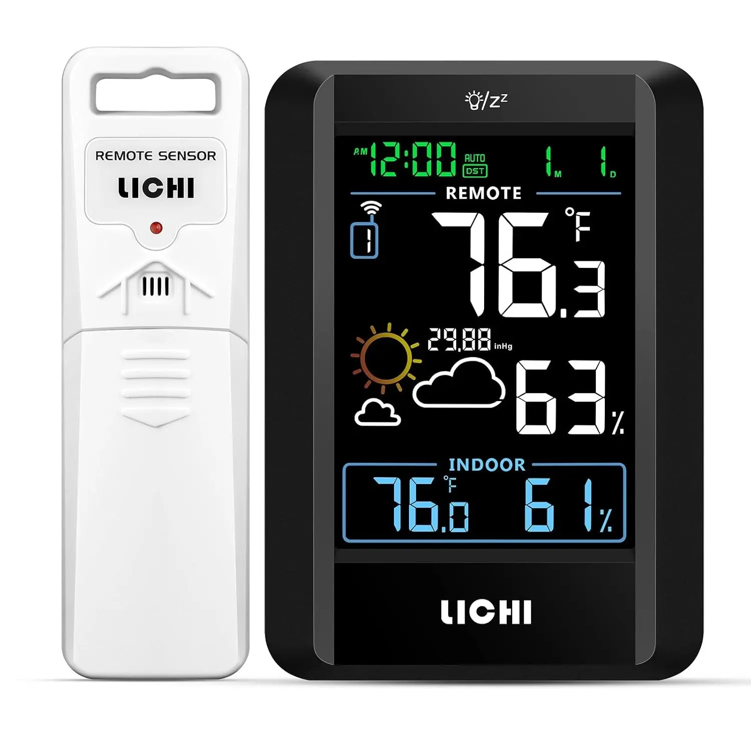 Indoor Outdoor Thermometer Wireless Weather Station External Thermometer Hygrometer Monitor with 330ft Range Remote Sensor, Battery Operated Backlit Display (Colorful)