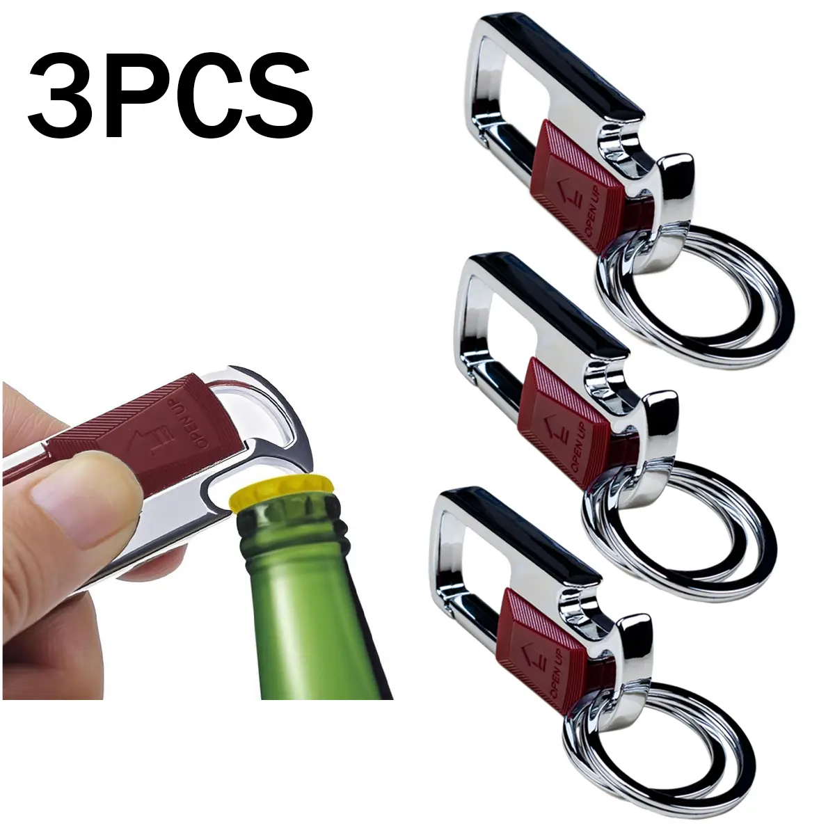 Unisex Heavy-Duty Metal Keychains (3-Pack) - Minimalist Design, Detachable 2-Key Rings, Multifunctional Bottle Opener, Key Holder, Belt Clip, Clip-On, Metal Carabiner, Keychains for Women for Home & Car, Fashion Creative Gift, Keychain For Car Keys, Belt