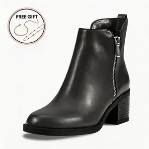 Women's Fashion Ankle Boots Round Toe Low Chunky Block Heel Non-Slip Comfortable Short Boots Side Zipper Booties Shoes