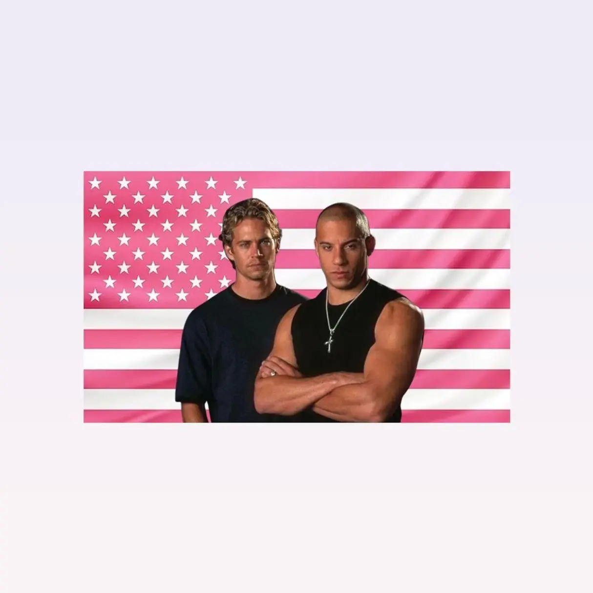 Vin Diesel & Paul Walker Pink American Flag Tapestry – Fast and Furious Wall Art | Aesthetic Pink Flag | Movie Fan Decor | Car Culture Gift