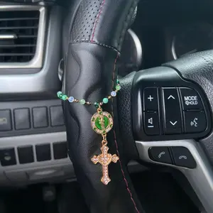 Steering Wheel  Rosary Charm , Protection Gift Decoration, Car Rosary