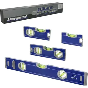 4- Torpedo Level Set, Aluminium Alloy  Spirit Level Included 16", 7", 5", 4" Leveler with 180?/90?/45? Bubbles, Clear, Green.