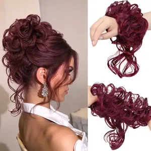 Large Messy Bun Hair Piece Wavy Curly Scrunchies Synthetic Chignon Ponytail Hair Extensions Thick Updo Hairpieces for Women