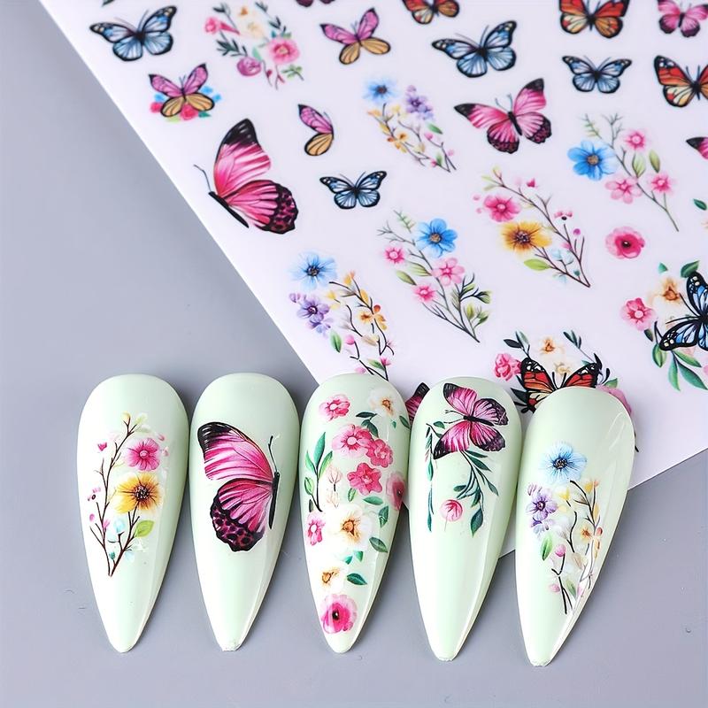8 Vibrant Butterfly and Floral Nail Art Stickers, 3D Spring Summer Designs, Elegant Rose Daisy Lotus, Flower Design Nails, Nail Decorations, Butterfly Decor