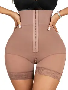 1 Count Women's Solid Color High Waisted Sculpting Bottoms, Fajas, Front Adjustable Hook Closure High Stretch Panty, Butt Lifting And Tummy Control Shapewear Shorts, Comfort Contoured Shaper Briefs, Suitable for Various Occasions