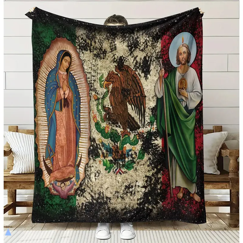 Our Lady of Guadalupe Virgin Saint Throw Blanket Soft Mexican Blanket for Couch Bed Office Camping Travel - Gift for Birthdays Christmas Easter Independence Mothers Fathers Day