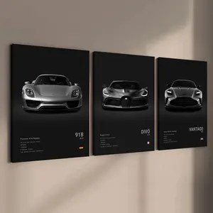 3-count wooden frame canvas, exquisite supercar art poster, cool male bedroom car decoration pattern, car collector, suitable for living room, corridor, office, home wall decoration, ideal gift